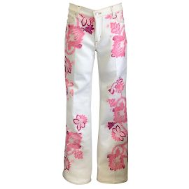 Etro Blanco / rosado 2021 Vaqueros bootcut de denim elástico de algodón con cinco bolsillos y estampado de cachemira Blanco