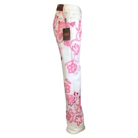 Etro-Etro Blanc / pink 2021 Jean bootcut en denim stretch à cinq poches imprimé cachemire-Blanc