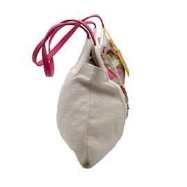 Etro-Etro Blanco / Bolso de hombro de lona con bordado floral multicolor rosa-Multicolor