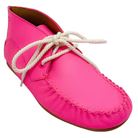 Loewe-Loewe Neon Pink Soft Lace Up Ankle Booties-Pink