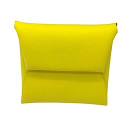 Hermès-Hermes Yellow Bastia Mini Leather Wallet-Yellow