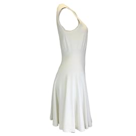 Alaïa-Alaia White Sleeveless Scoop Neck Flared Knit Dress-White