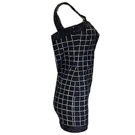 Balmain-Balmain Black Rhinestone Embellished Grid Pattern Sleeveless Denim Mini Dress-Black