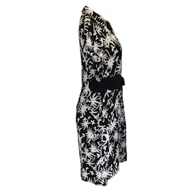 Lanvin-Lanvin River Black / White Printed Short Sleeved Midi Dress-Black