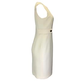 Michael Kors-Michael Kors Collection Ivory / Gold Button Detail Sleeveless Wool Crepe Dress-Cream