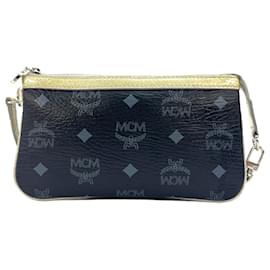 MCM-MCM Etui Pochette Mini Bag Sac cosmétique Petit sac métallisé noir argent-Noir