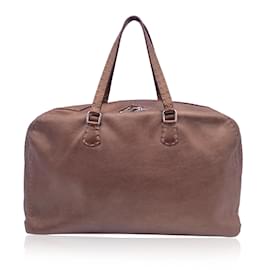 Fendi-Selleria Brown Metallic Leather Weekender Bag Satchel-Brown