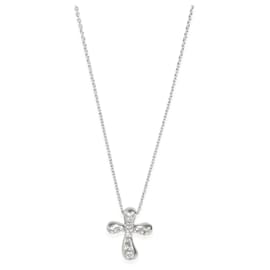 Tiffany & Co-TIFFANY & CO. Elsa Peretti Cross Pendant in  Platinum 0.25 ctw-Silvery,Metallic