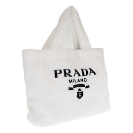 Prada-Prada Montone Fur Tote Bag Canvas Handbag 1BG130 in Excellent condition-Other