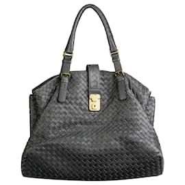 Bottega Veneta-Dark grey 2008 Intrecciato Leather Shoulder Bag-Grey