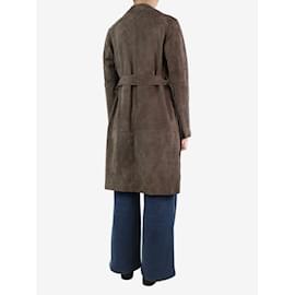 Giorgio Armani-Brown belted suede coat - size UK 8-Brown