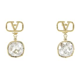Valentino-V Logo Drop Crystal Earrings-Other