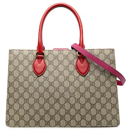 Gucci-Gucci Brown Medium GG Supreme Convertible Tote-Brown,Pink,Beige