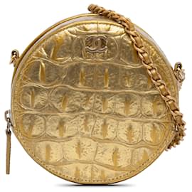 Chanel-Bolsa Chanel Gold Paris-Nova York Coco Croc Redonda Crossbody-Dourado