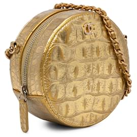 Chanel-Bolsa Chanel Gold Paris-Nova York Coco Croc Redonda Crossbody-Dourado