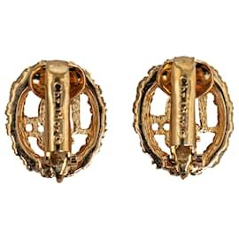 Dior-Dior Gold Rhinestone Clip-On Earrings-Golden