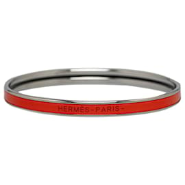 Hermès-Pulseira Hermes Red Extra Narrow Esmalte Uni-Prata,Vermelho