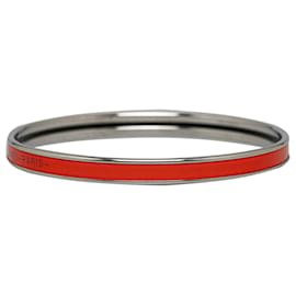 Hermès-Bracelet Uni en émail rouge extra étroit Hermes-Argenté,Rouge