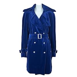 Chanel-New Rarest Blue Velvet Trench Coat-Blue