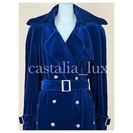 Chanel-Nouveau trench-coat en velours bleu le plus rare-Bleu