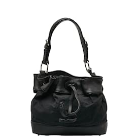 Burberry-Canvas Leather Trim Drawstring Shoulder Bag-Other