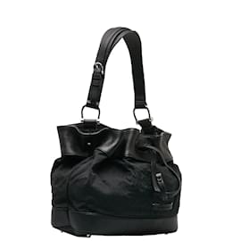 Burberry-Canvas Leather Trim Drawstring Shoulder Bag-Other