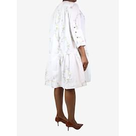 Ganni-Weißes, gestuftes Kleid mit Blumenmuster – Größe UK 12-Weiß