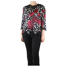 Dolce & Gabbana-Top in seta con stampa floreale multicolore - taglia UK 14-Multicolore