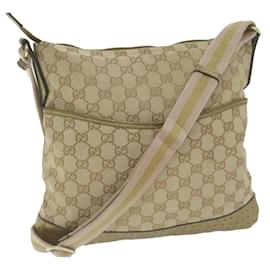 Gucci-GUCCI GG Canvas Sherry Line Shoulder Bag Beige Gold pink 145857 auth 65168-Pink,Beige,Golden