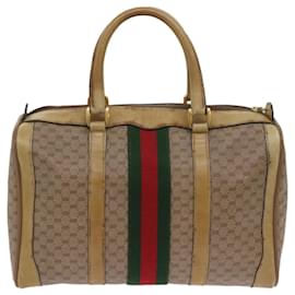 Gucci-GUCCI Micro GG Supreme Web Sherry Line Boston Bag Beige Red Green Auth ep2939-Red,Beige,Green