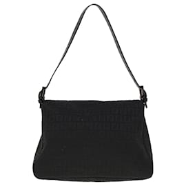 Fendi-FENDI Zucchino Canvas Mamma Baguette Shoulder Bag Black Auth yk10291-Black