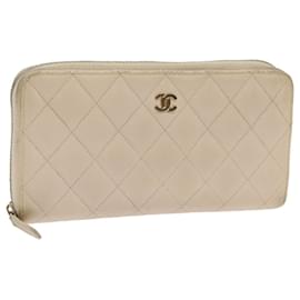 Chanel-Portafoglio lungo CHANEL Pelle di caviale Bianco CC Auth 65288-Bianco