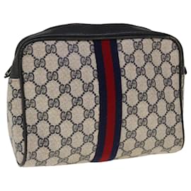 Gucci-GUCCI GG Supreme Sherry Line Clutch Bag Red Navy 27 004 998 Auth yk10330-Red,Navy blue