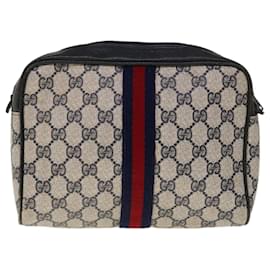 Gucci-GUCCI GG Supreme Sherry Line Clutch Bag Red Navy 27 004 998 Auth yk10330-Red,Navy blue