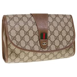 Gucci-GUCCI GG Supreme Web Sherry Line Clutch Bag Beige Red 89 01 030 Auth ep3070-Red,Beige