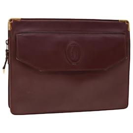 Cartier-CARTIER Clutch Bag Leather Wine Red Auth 63905-Other