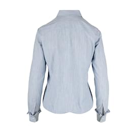 Autre Marque-Gio Moretti Shirt with Ruffles-Blue,Light brown