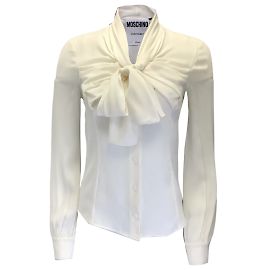 Moschino Couture Blusa de chiffon de seda com detalhe de laço marfim Cru