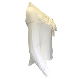 Moschino-Moschino Couture Blusa de gasa de seda con detalle de lazo en color marfil-Crudo