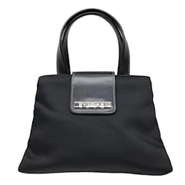 Bulgari-Bvlgari Mini sac à poignée supérieure en nylon bordé de cuir noir-Noir