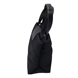 Bulgari-Bvlgari Black Leather Trimmed Mini Nylon Top Handle Bag-Black