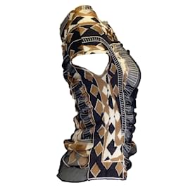 Jean Paul Gaultier-Jean Paul Gaultier Maille Femme Marrom / marfim / Top preto vintage de seda chiffon e malha de algodão-Multicor