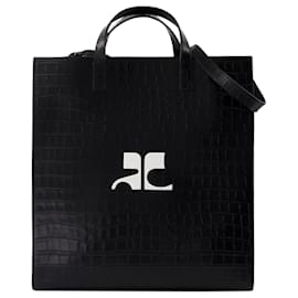 Courreges-Heritage Croco Shopper Bag - Courreges - Leather - Black-Black