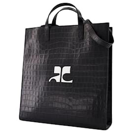 Courreges-Heritage Croco Shopper Bag - Courreges - Leather - Black-Black