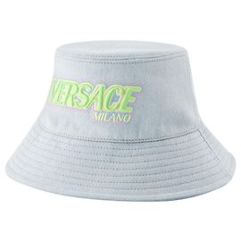 Chapéu bucket com logo bordado - Versace - Denim - Azul Azul