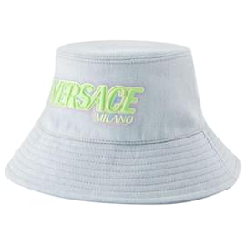Versace-Embroidered Logo Bucket Hat - Versace - Denim - Blue-Blue