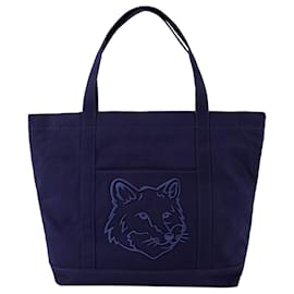 Autre Marque-Bolso Shopper Grande Fox Head - Maison Kitsune - Algodón - Azul-Azul