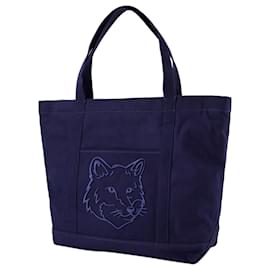 Autre Marque-Grand sac cabas Fox Head - Maison Kitsune - Coton - Bleu-Bleu