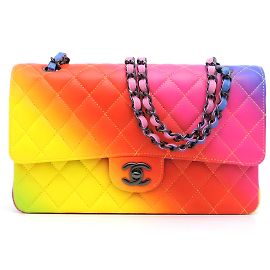 Bolsa de ombro de couro Chanel CC matelada média arco-íris com flap duplo A01112 em ótimo estado Outro