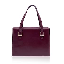 Gucci-Vintage Burgundy Leather Stirrup Detail Handbag Satchel-Dark red